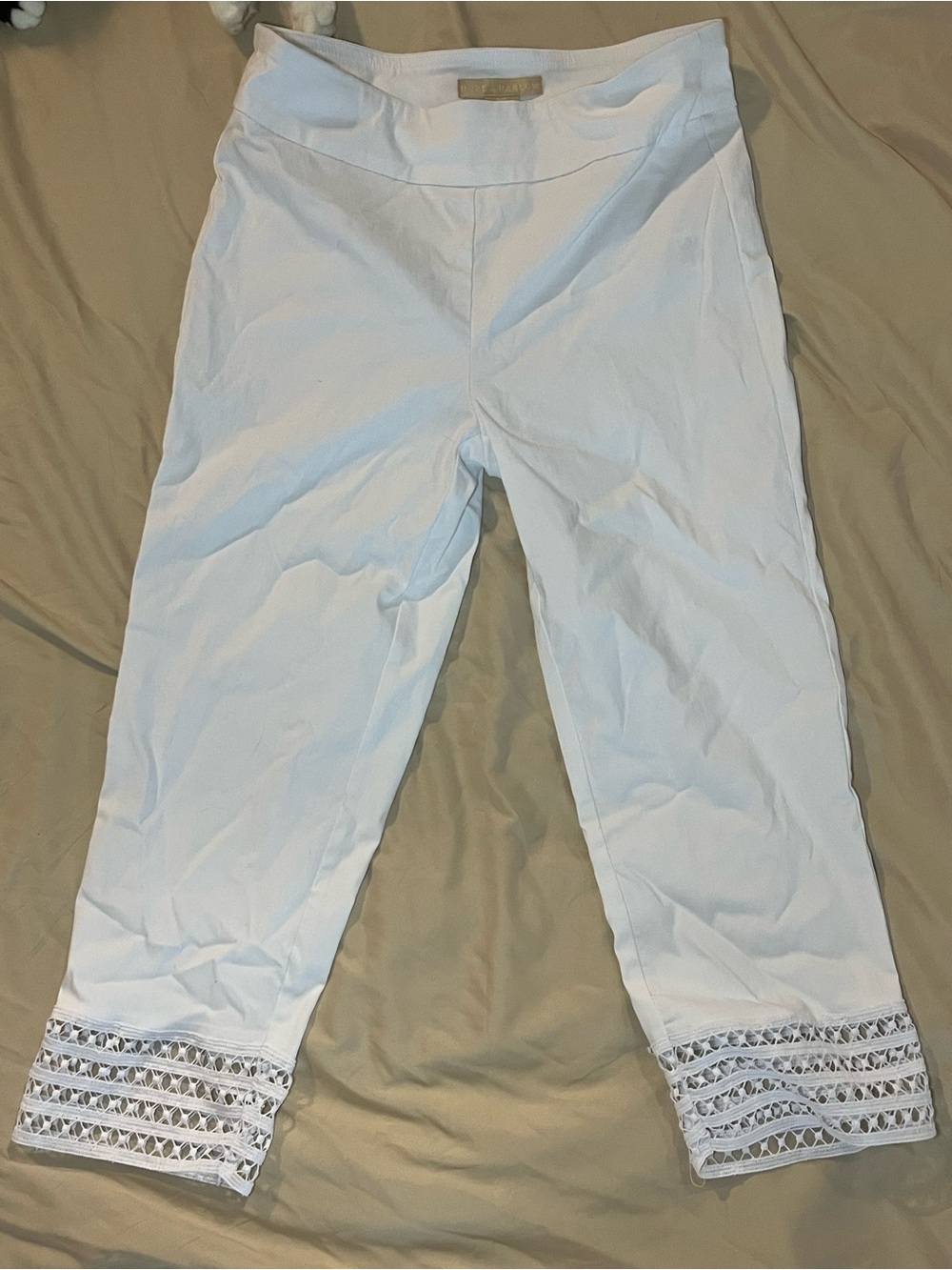 Women’s White Capris with Crochet Hem - Lightweight Stretch
